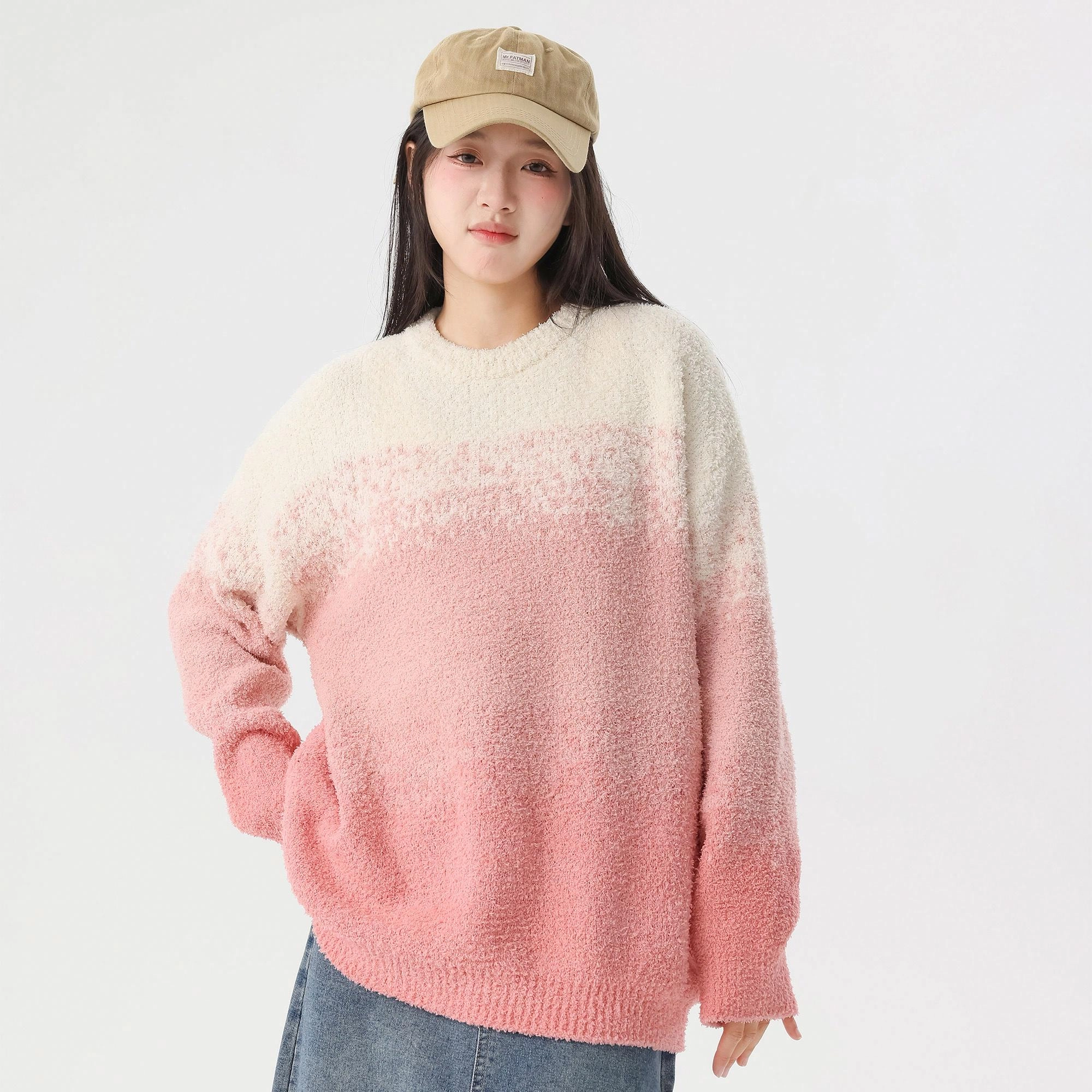 复古简约基础款渐变圆领宽松休闲毛衣 男女同款