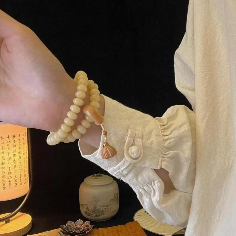 九华山 东方美学│好运蛇年双圈新中式奶油 白玉菩提 手串 男女同款情侣款