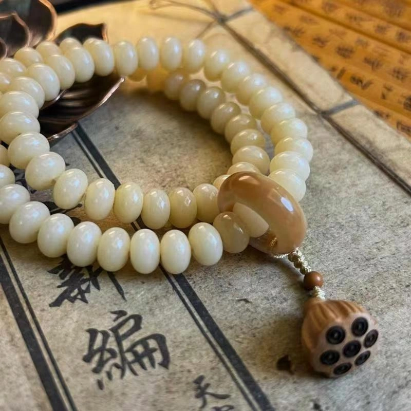 九华山 东方美学│好运蛇年双圈新中式奶油 白玉菩提 手串 男女同款情侣款