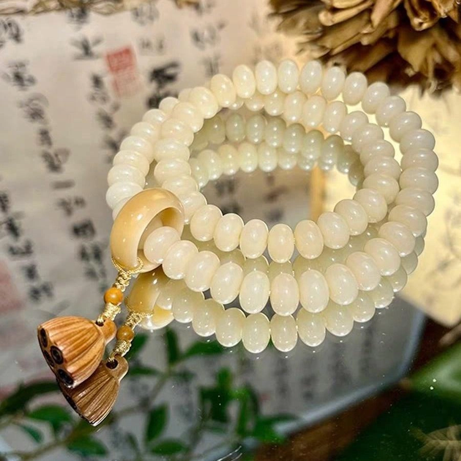 九华山 东方美学│好运蛇年双圈新中式奶油 白玉菩提 手串 男女同款情侣款