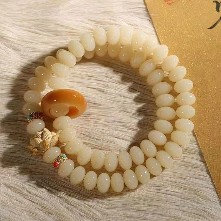 九华山 东方美学│好运蛇年双圈新中式奶油 白玉菩提 手串 男女同款情侣款