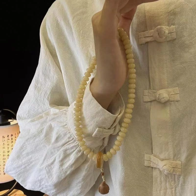 九华山 东方美学│好运蛇年双圈新中式奶油 白玉菩提 手串 男女同款情侣款