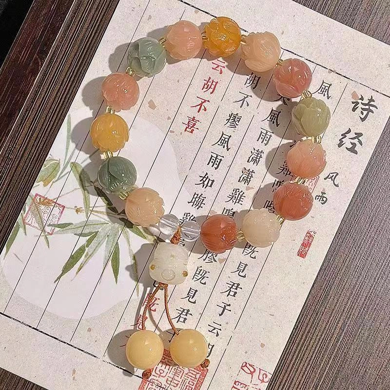 九华山 步步生莲有钱花国风文玩佛珠 白玉菩提 手串 男女同款情侣款