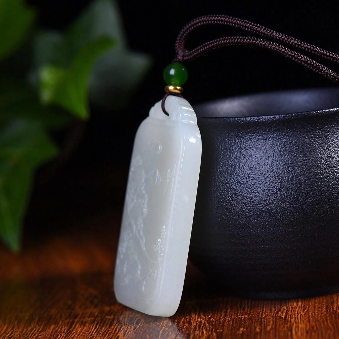 玉韵瑶 国风  财源广进 山水牌玉坠玉牌#好运 精工巧雕 小众 新中式古风 和田玉项链 白玉/青白玉 男女同款情侣款