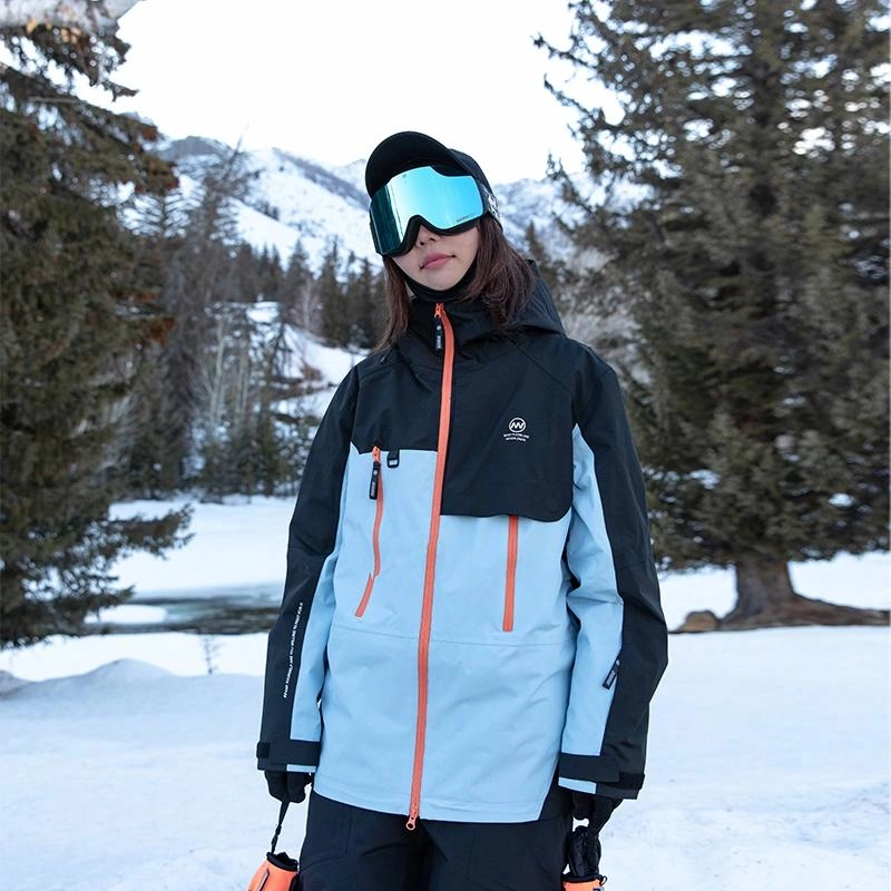 南恩 拼色户外防风防水保暖加厚拉链连帽滑雪衣 男女同款