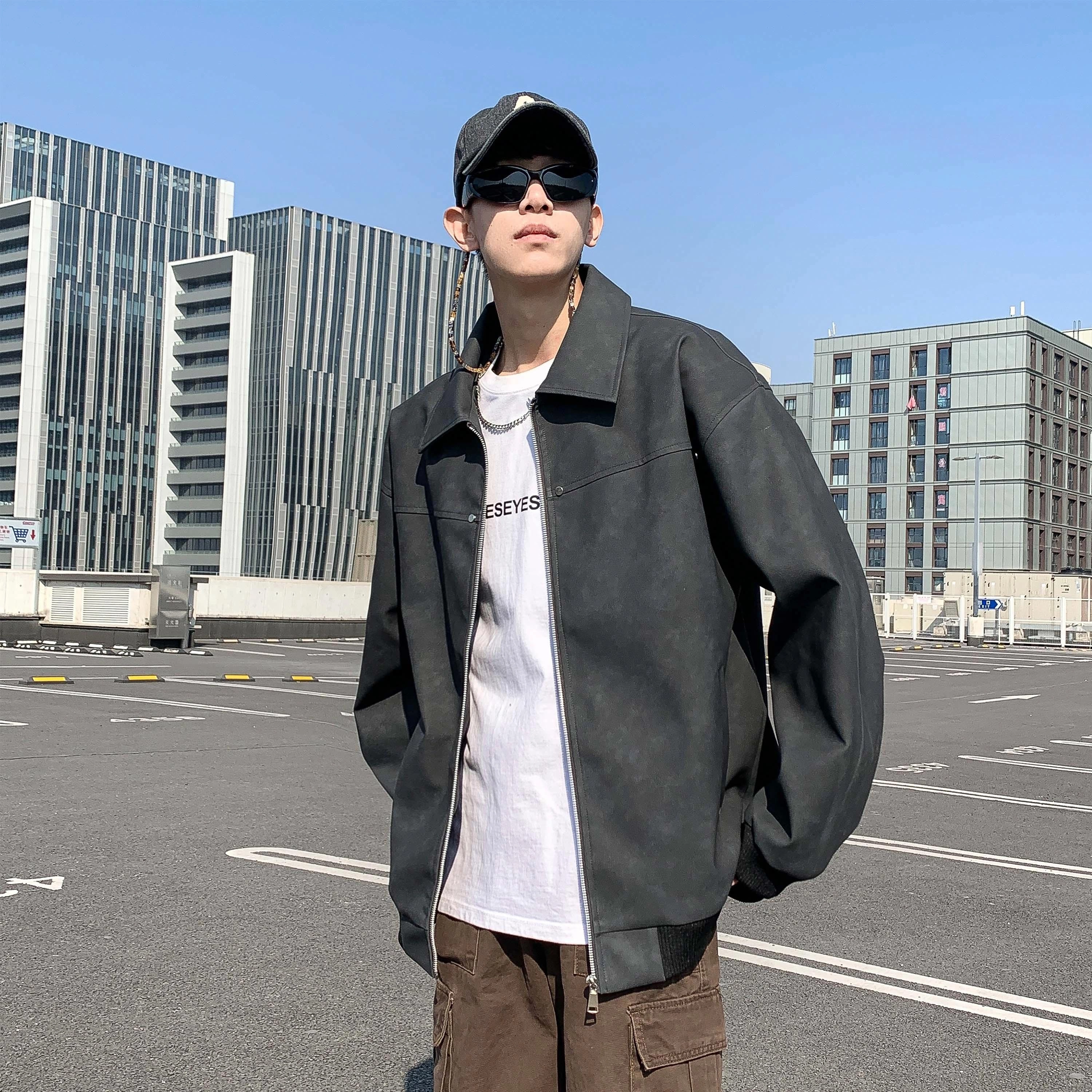 爱肯 美式经典高街复古设计机车痞帅简约中性风日常百搭通勤皮衣 男女同款