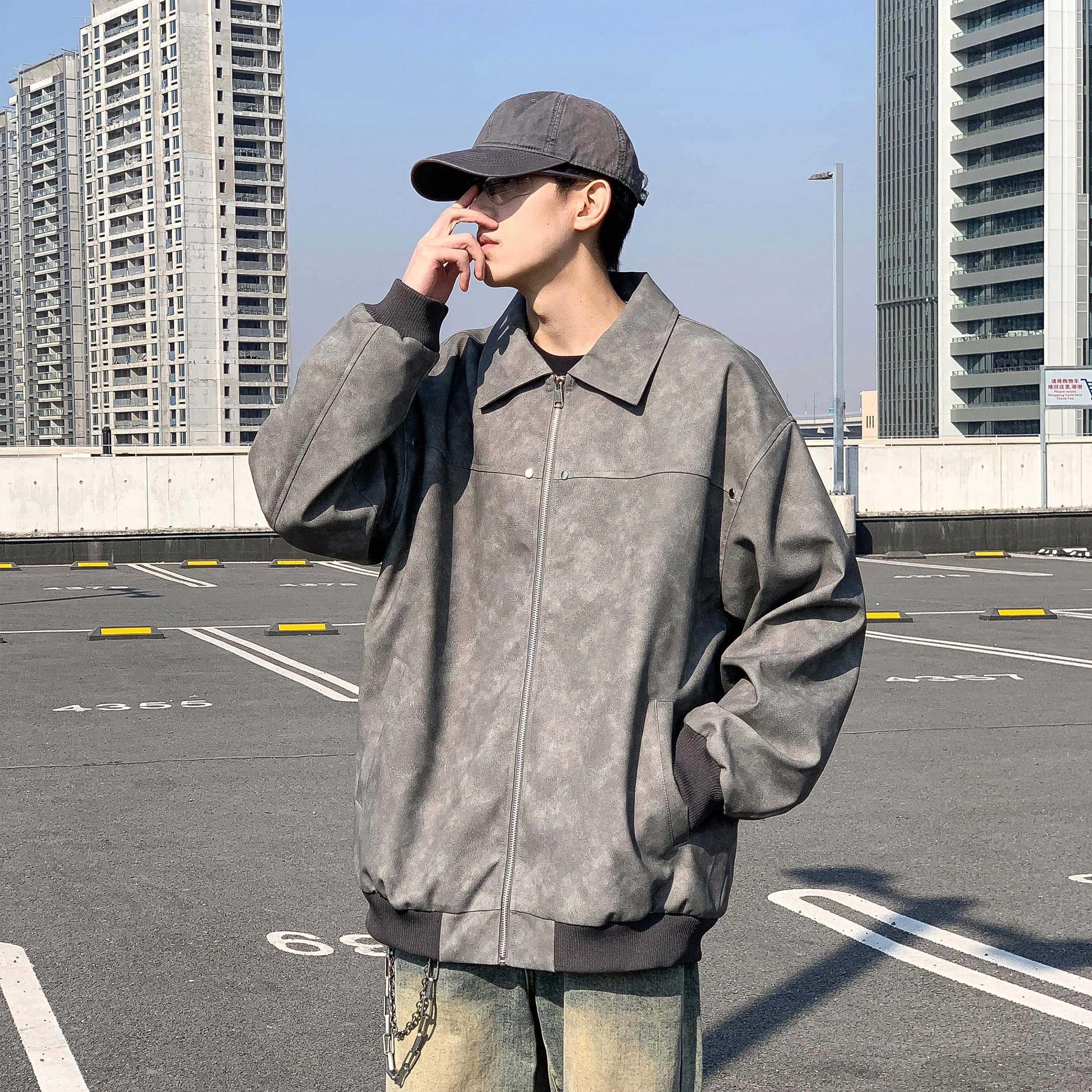 爱肯 美式经典高街复古设计机车痞帅简约中性风日常百搭通勤皮衣 男女同款