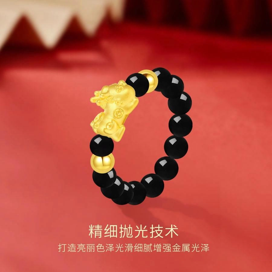 【999纯金】 金师傅 貔貅转运珠对戒 招财纳福吞金兽新中式国潮复古气质简约百搭小众高级#好运 玛瑙 玉石戒指 男女同款情侣款