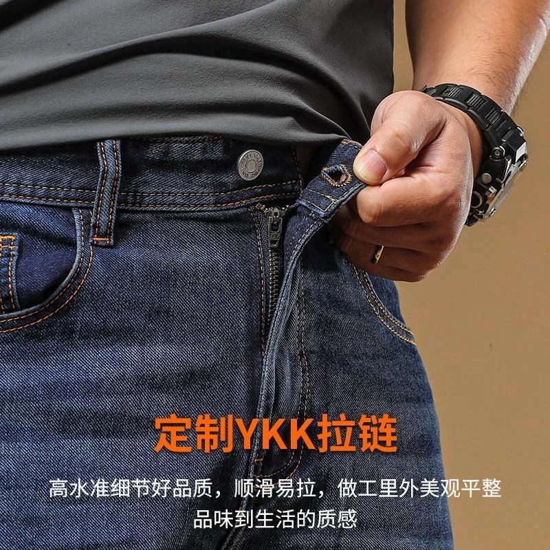 季言 休闲薄款弹力纯色五分牛仔短裤 男款 牛仔蓝