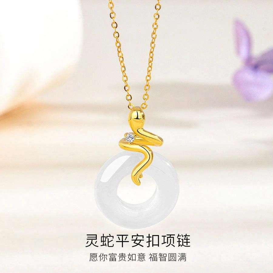 【S925银&扣住平安】 金师傅 灵蛇扣喜乐本命年新中式国潮气质优雅复古百搭小众轻奢高级#好运 玉髓 项链 男女同款情侣款