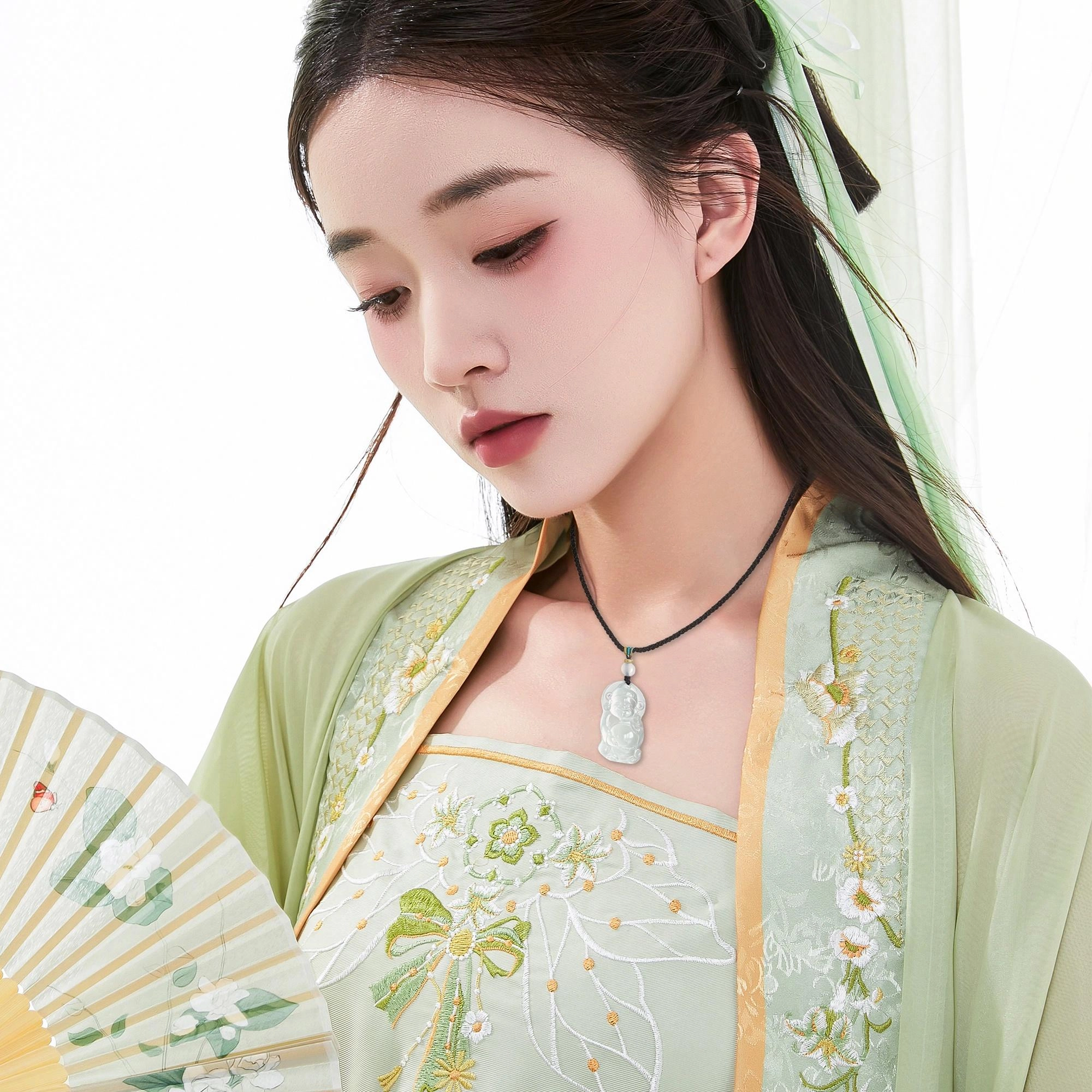 【高品质】 唐之饰 冰透财神爷吊坠 新中式国风招财纳福本命年财源广进八方来财轻奢小众高级#好运 岫玉（蛇纹石玉） 项链 男女同款情侣款