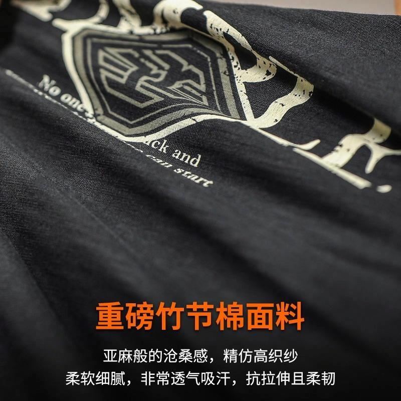 季言 美式复古重磅竹节坎袖外穿无袖圆领印花汗衫背心 男款