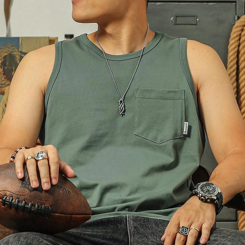 季言 外穿时尚潮流运动健身纯棉美式坎肩背心 男款