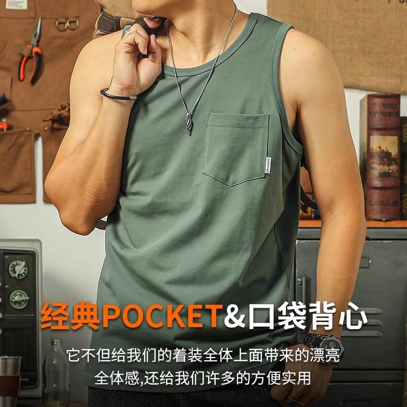 季言 外穿时尚潮流运动健身纯棉美式坎肩背心 男款