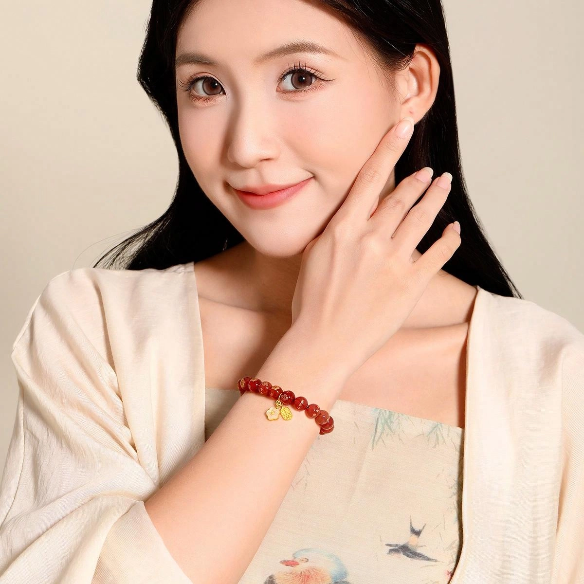 梦金园 喜气盈樱 新中式国四合如意运转平安无事转运珠串珠  精致小众招桃花#好运 玛瑙 手串 女款