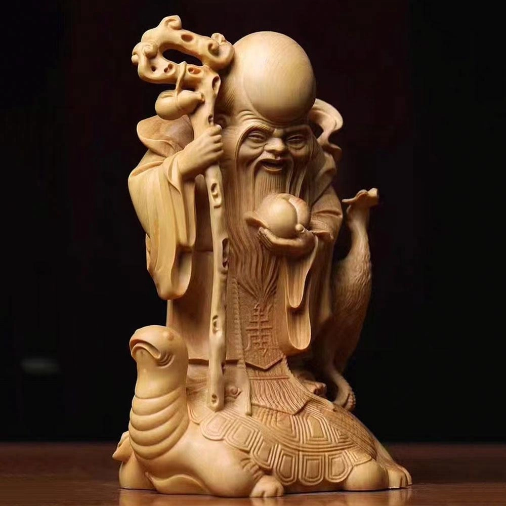 仙作美 雕刻龟鹤寿星吉祥长寿实木雕客厅 崖柏 摆件 男女同款情侣款