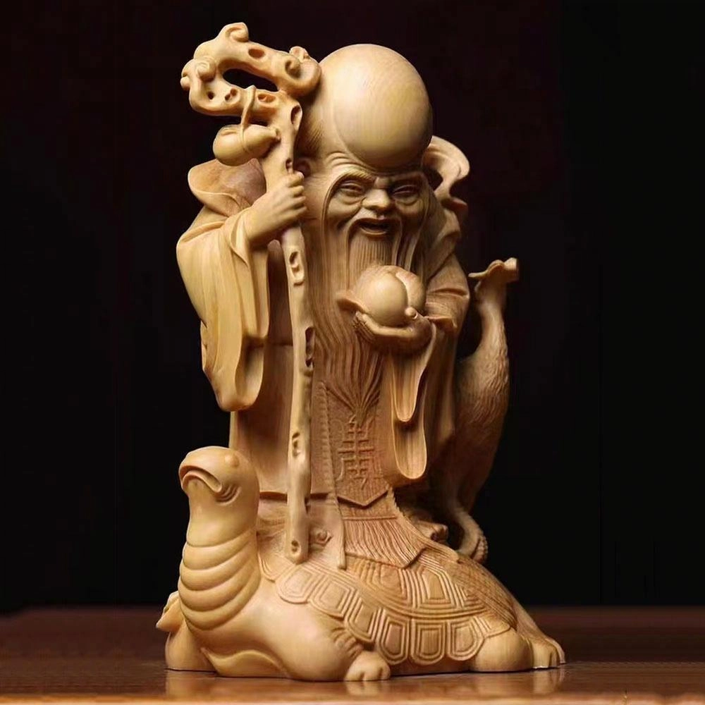 仙作美 雕刻龟鹤寿星吉祥长寿实木雕客厅 崖柏 摆件 男女同款情侣款