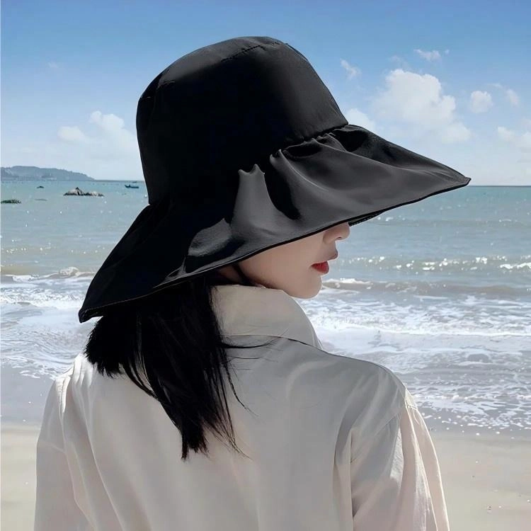 名媛黛丽 大帽檐黑胶 涤纶 防晒帽 女款