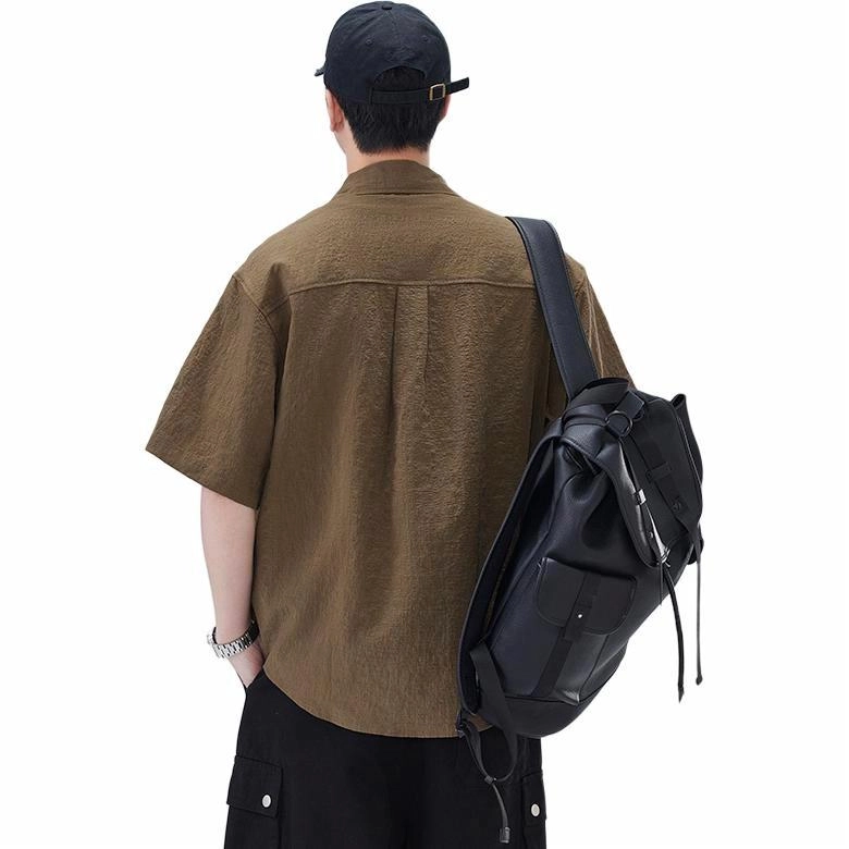 赞仕 日系胸前口袋设计感休闲短袖衬衫 男款