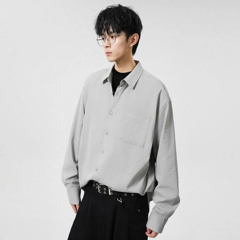 黑马漫画 高级感抗皱大码休闲宽松内搭外套纯色长袖衬衫 男女同款