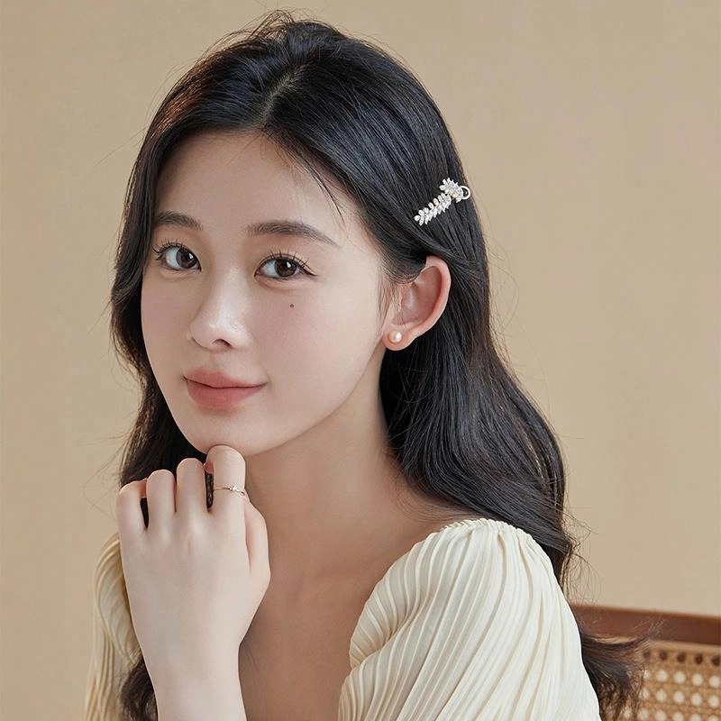 沂茹 时尚森系轻奢小众设计感几何精致交叉麦穗闪钻刘海鸭嘴夹侧边夹甜美优雅气质日常通勤百搭 合金 发夹 女款