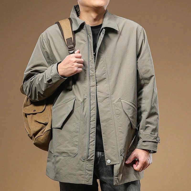 季言 翻领商务休闲中长款潮流高级感夹克外套 男款