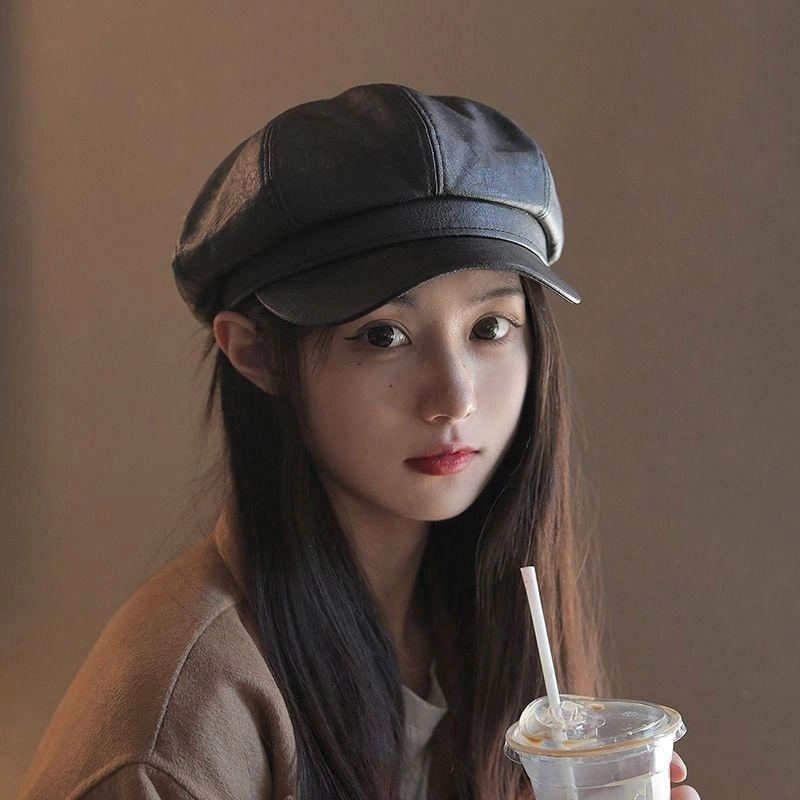 优莲茵 秋冬韩版百搭休闲八角帽英伦风可爱纯色显脸小复古帽 聚酯纤维 贝雷帽 男女同款情侣款