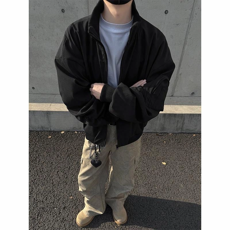 爱肯 美式高街经典潮牌纯色宽松透气舒适夹克外套 男女同款 杏色