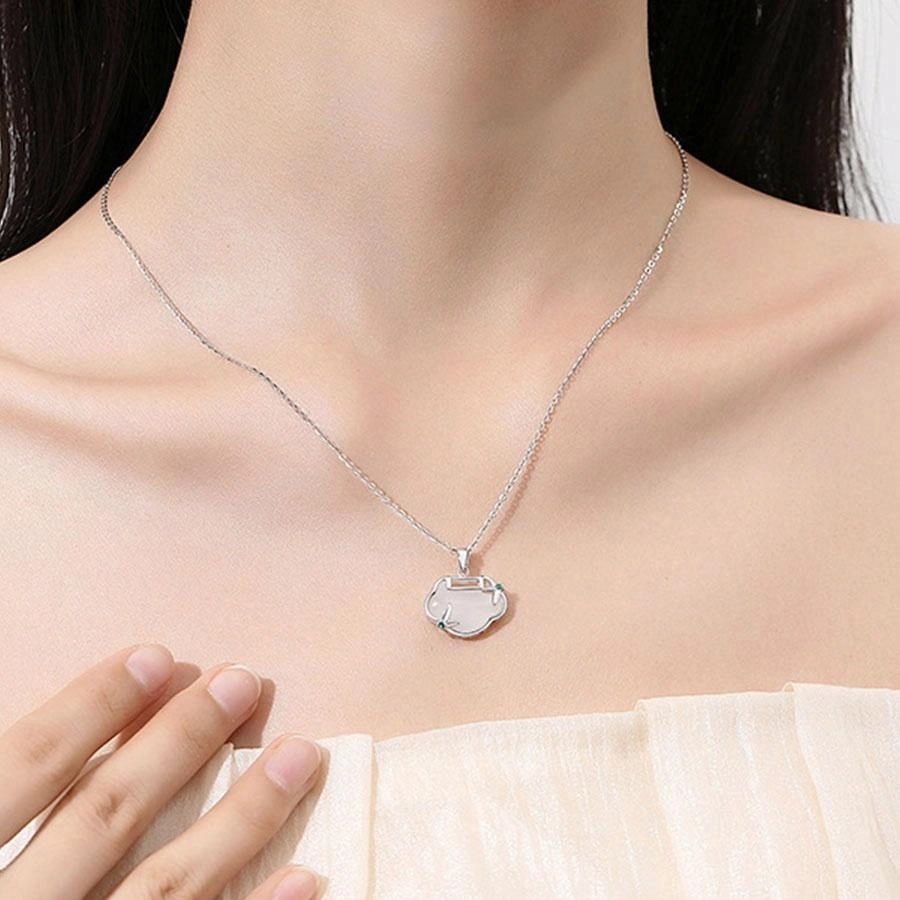 【S925银】 金师傅 竹节平安锁吊坠 节节高升新中式国潮复古气质典雅简约百搭清冷感小众轻奢高级#好运 玉髓 玉石项链 男女同款情侣款