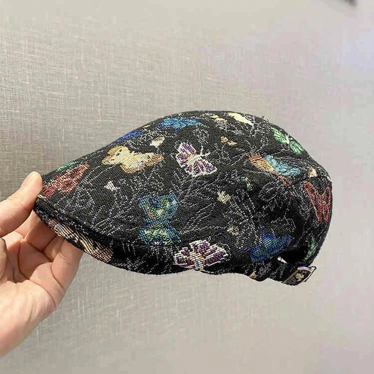 名媛黛丽 蝴蝶印花 聚酯纤维 鸭舌帽 女款
