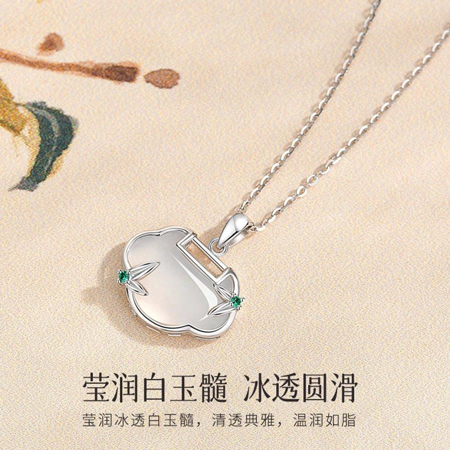 【S925银】 金师傅 竹节平安锁吊坠 节节高升新中式国潮复古气质典雅简约百搭清冷感小众轻奢高级#好运 玉髓 玉石项链 男女同款情侣款