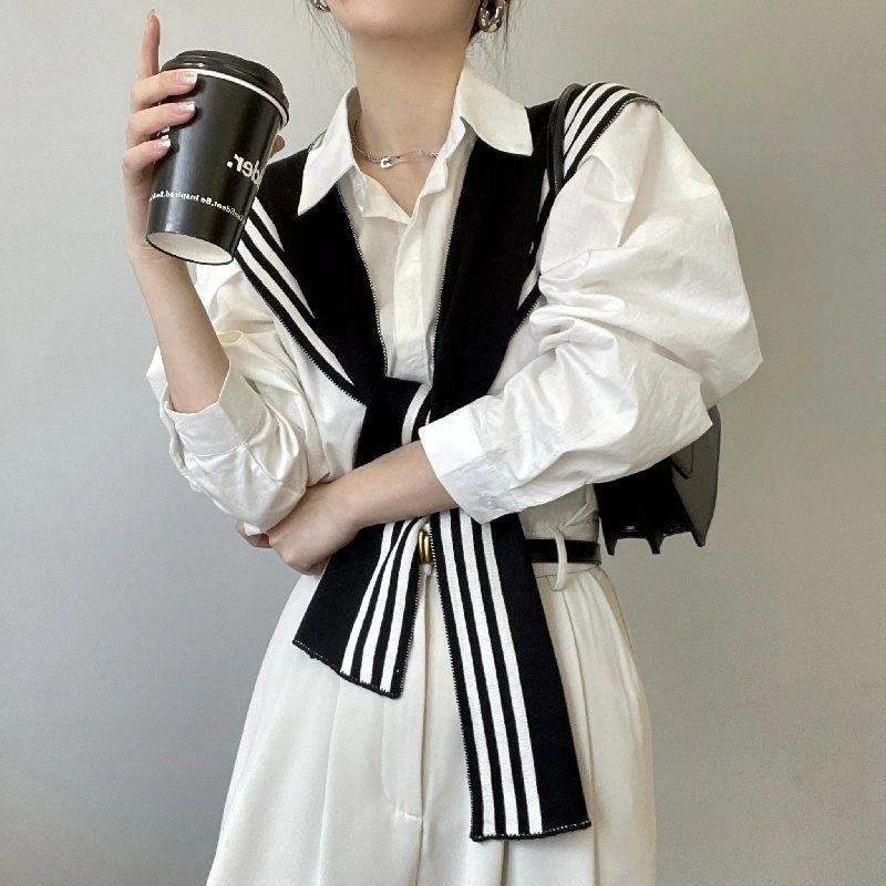 北极绒 高级感针织黑白条纹双面学院风春秋季时尚百搭 披肩 女款