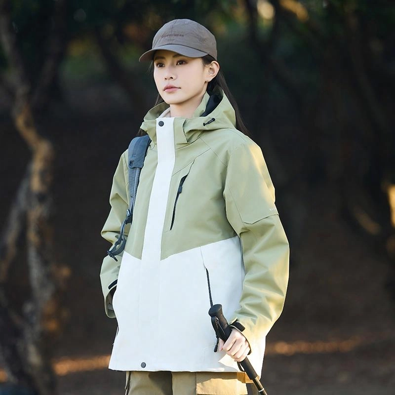 木林森 户外防风防雨防泼水可拆卸帽拼接拼色登山服夹克外套 男女同款