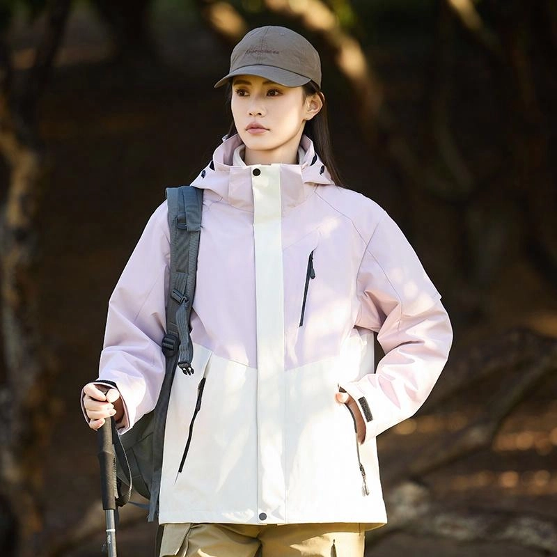 木林森 户外防风防雨防泼水可拆卸帽拼接拼色登山服夹克外套 男女同款