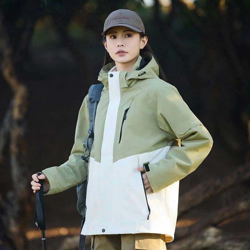 木林森 户外防风防雨防泼水可拆卸帽拼接拼色登山服夹克外套 男女同款