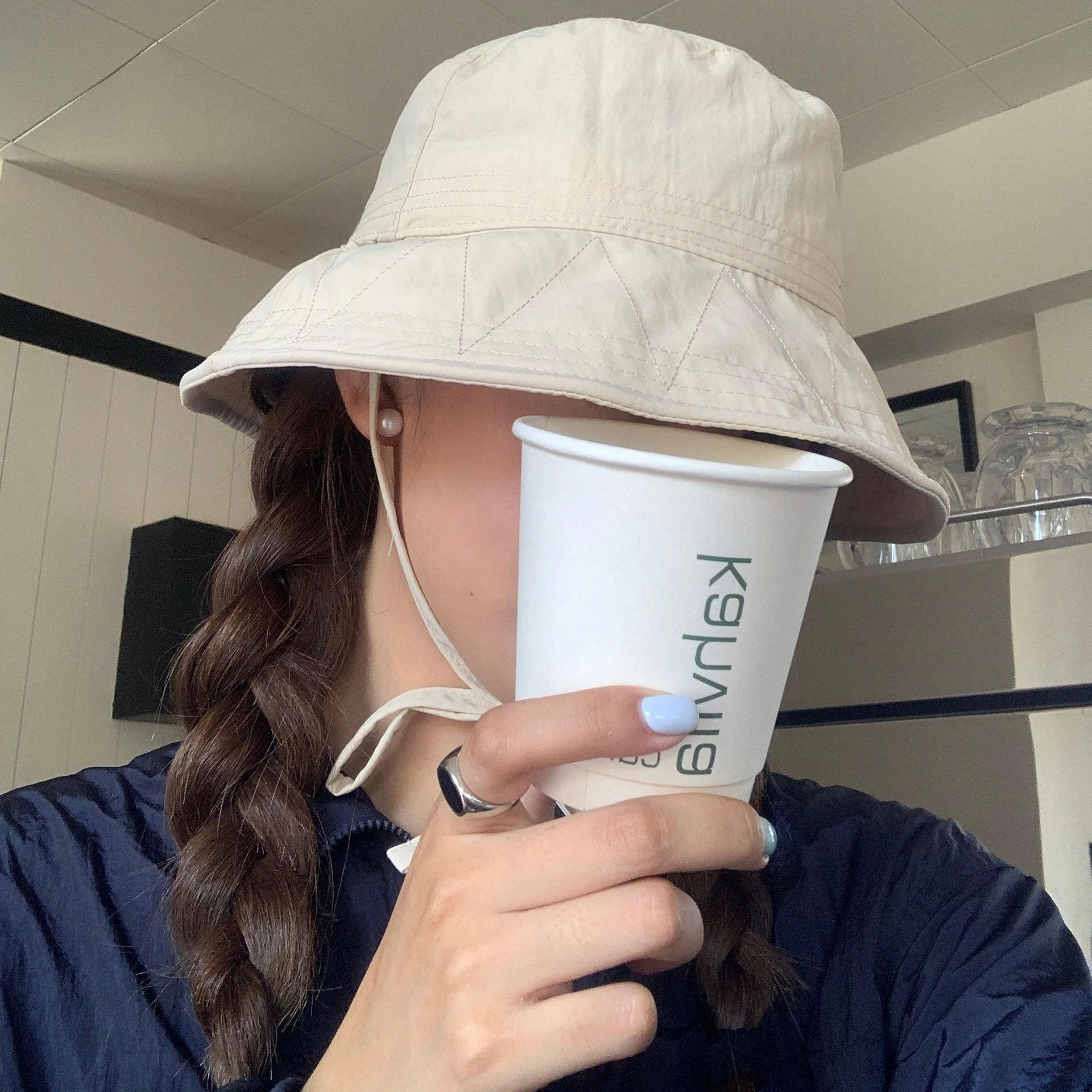 优莲茵 日式文艺透气遮阳帽 韩版薄款防晒大帽檐显脸小 棉 渔夫帽 女款