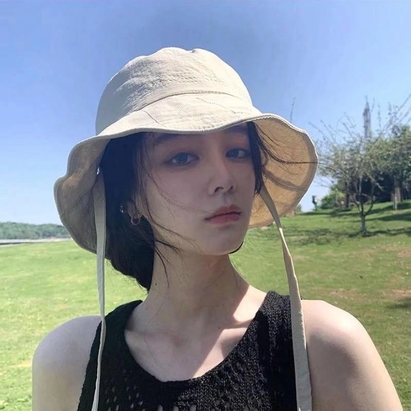 优莲茵 日式文艺透气遮阳帽 韩版薄款防晒大帽檐显脸小 棉 渔夫帽 女款