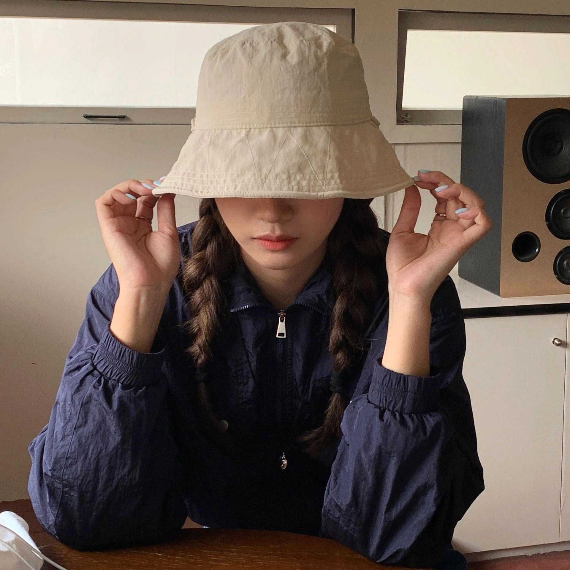 优莲茵 日式文艺透气遮阳帽 韩版薄款防晒大帽檐显脸小 棉 渔夫帽 女款