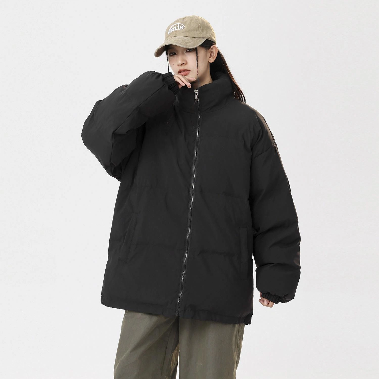 冰飞 美式简约风格基础款纯色百搭时尚休闲舒适面包服加厚保暖外套防寒棉服 男女同款