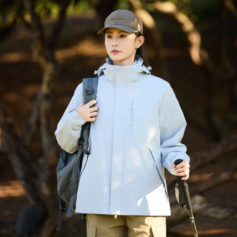 木林森 户外登山三合一防风防雨防泼水可拆卸帽纯色夹克外套 男女同款 凝夜紫