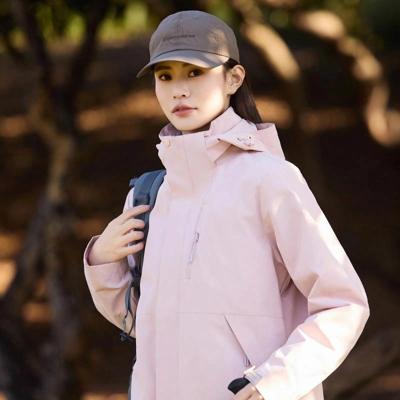 木林森 户外登山三合一防风防雨防泼水可拆卸帽纯色夹克外套 男女同款 凝夜紫