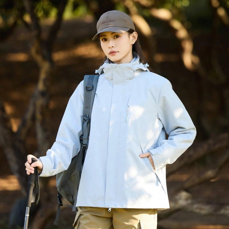 木林森 户外登山三合一防风防雨防泼水可拆卸帽纯色夹克外套 男女同款 凝夜紫