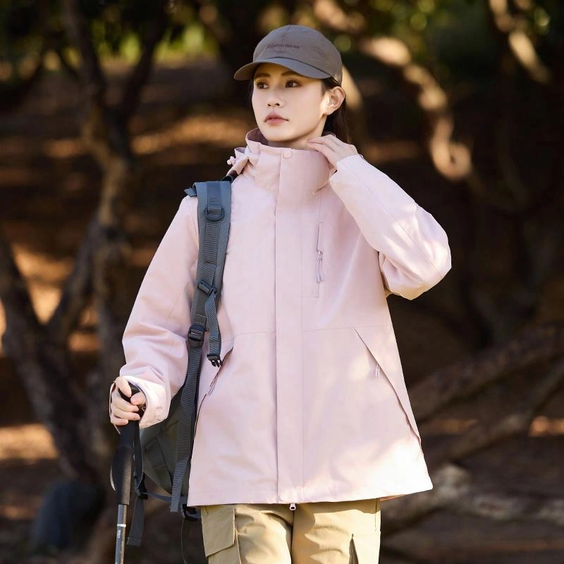 木林森 户外登山三合一防风防雨防泼水可拆卸帽纯色夹克外套 男女同款 凝夜紫