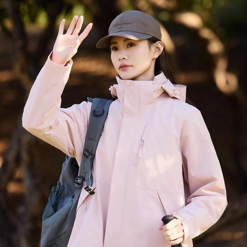 木林森 户外登山三合一防风防雨防泼水可拆卸帽纯色夹克外套 男女同款 凝夜紫