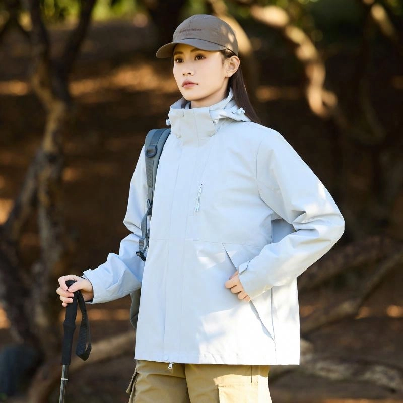 木林森 户外登山三合一防风防雨防泼水可拆卸帽纯色夹克外套 男女同款 凝夜紫