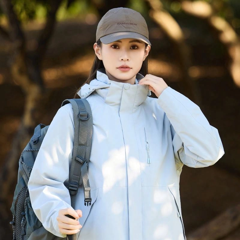 木林森 户外登山三合一防风防雨防泼水可拆卸帽纯色夹克外套 男女同款 凝夜紫