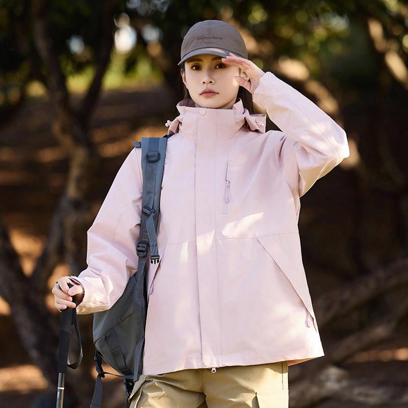 木林森 户外登山三合一防风防雨防泼水可拆卸帽纯色夹克外套 男女同款 凝夜紫