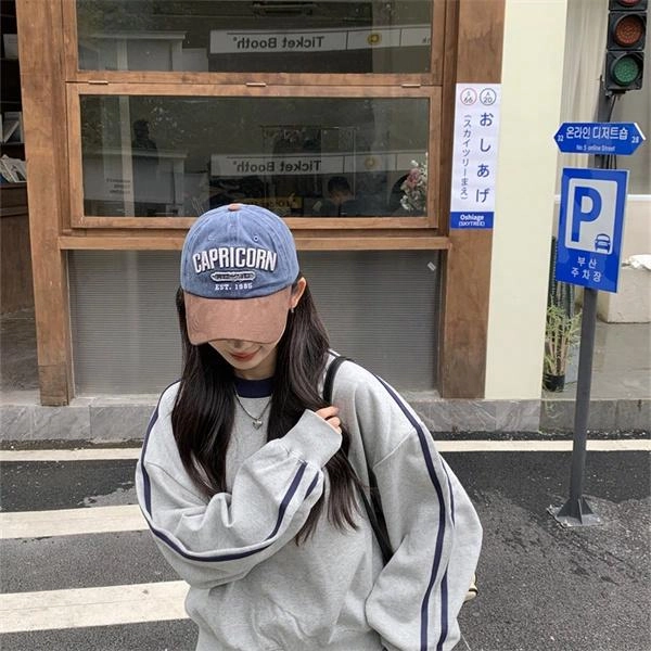 钓鱼熊 潮款复古撞色美式街头休闲小众刺绣大头围字母显脸小 棉 鸭舌帽 男女同款情侣款