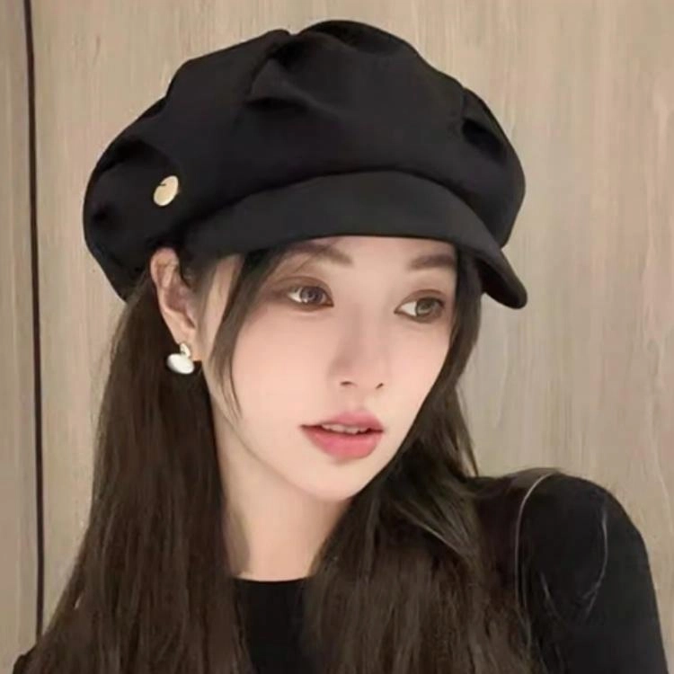 钓鱼熊 云朵帽显脸小褶皱韩版小八角帽大头围画家帽 棉 贝雷帽 男女同款情侣款