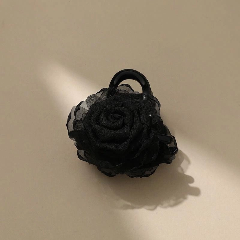 沂茹 赫本风森系简约优雅气质黑色立体大玫瑰花中号后脑勺盘发小香风温柔甜美日常百搭 亚克力 发夹 女款